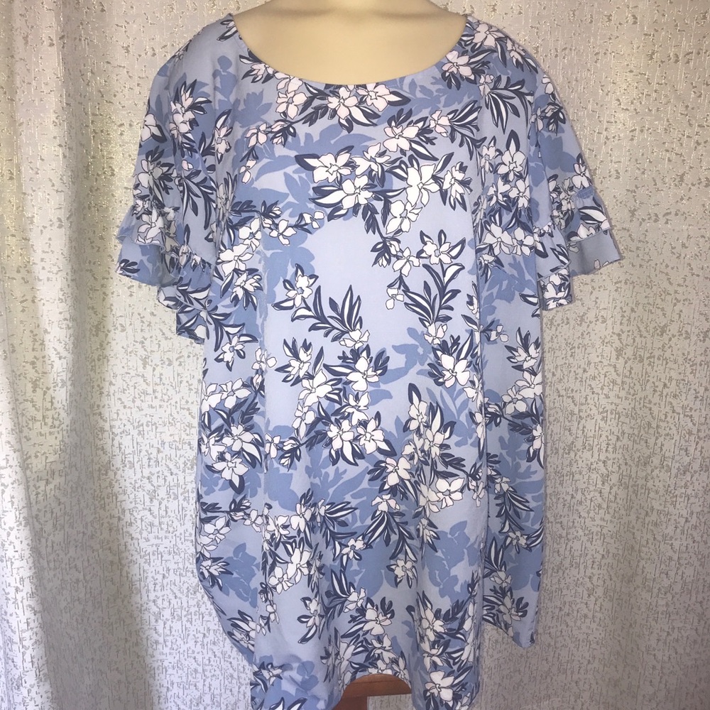 Lane Bryant Short Sleeve Blue Blouse, Size 18